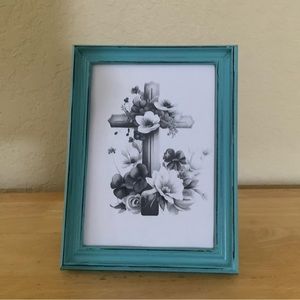 Farmhouse Cross and flowers picture 5x7 w/frame